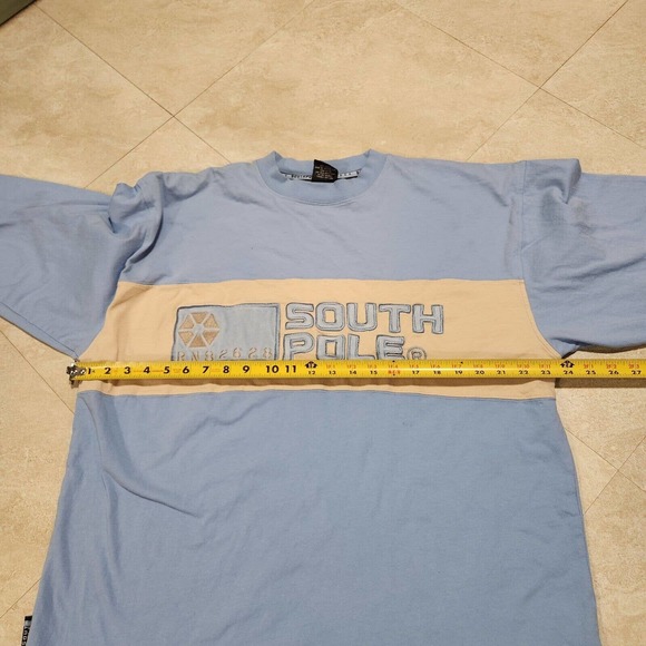 VTG South Pole Mens XL Embroidered Spellout Blue Long Sleeve T Shirt Streetwear - Picture 9 of 12